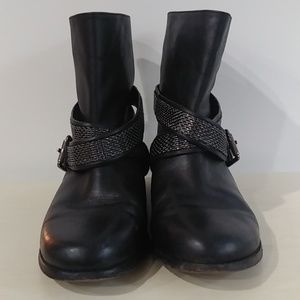 KORS Michael Kors Black Leather Ankle Boots with Braided Strap